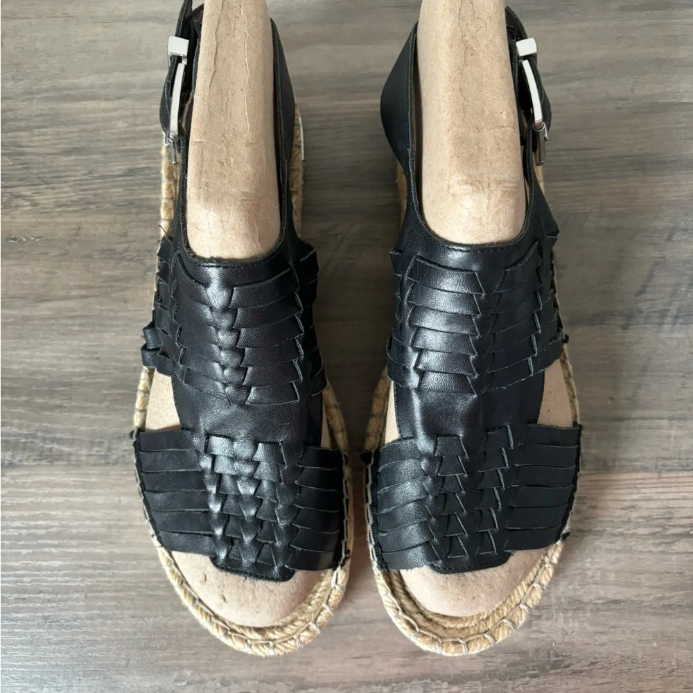 Rebecca‎ Minkoff Gabriel Espadrille Platform Black Leather Sandal 8.5